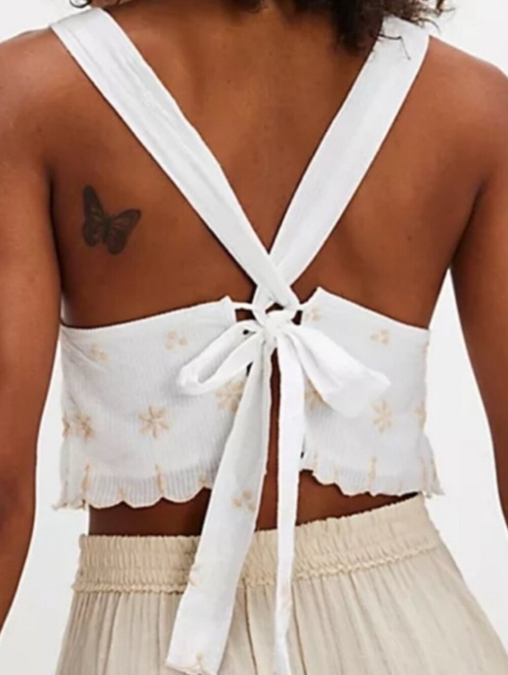 Free People NWOT Kayla Tie Back Embroidered Top in Plain White Combo sz LRG - Picture 3 of 14